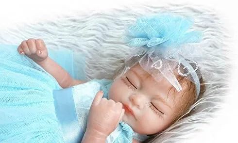 Miniatura 4 de Pinky - Mini muñeca de vinilo duro de silicona de cuerpo completo de 10.2 in, muñecas recién nacidas realistas con vestido azul, regalo