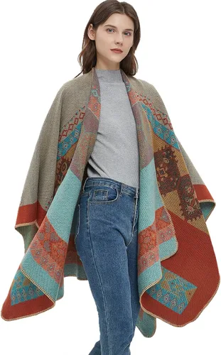 Miniatura 188 de Poncho chal para mujer, suéteres suaves y cálidos para mujer, parte delantera abierta, poncho de viaje para otoño, invierno y primavera