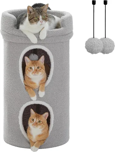 Miniatura 9 de PETEPELA Camas para gatos de 2 niveles para gatos de interior, casa de árbol para gatos con cama de flores extraíble, lindo escondite de gatos