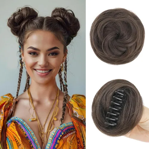 Miniatura 13 de 2 extensiones de moño de pelo sintético para mujer, mini moños naturales con clip, extensiones de cabello para mujer, moño desordenado, para uso