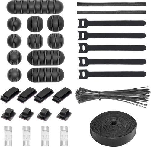 Eco-Fused Kit organizador de cables - Gestión de cables - Soportes de cables con ranura, soportes de clip de cable autoadhesivos, bridas de cables