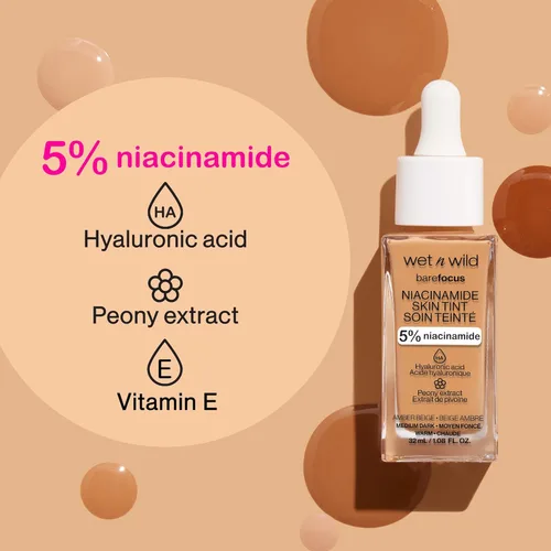 Miniatura 4 de wet n wild Bare Focus Tinte para la Piel, Enriquecido con 5% Niacinamida, Cobertura Ligera Transparente Modulable, Acabado Radiante Natural, Claro