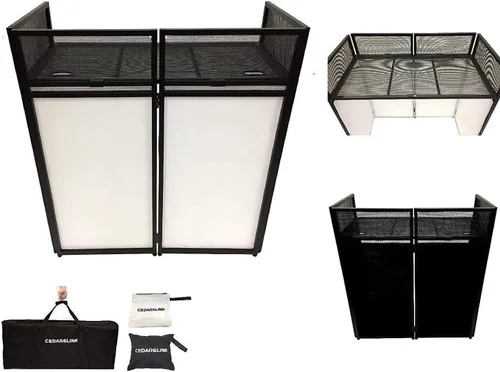 Fachada para Eventos de DJ Scrim Blanco/Negro Marco de Metal Cabina + Mesa Plana de 20" x 40" Incluye Paneles Blancos y Negros + Estuches de