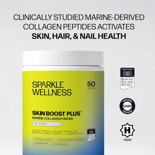 Miniatura 4 de Sparkle Wellness Marine Skin Boost Plus (sin sabor) [50 porciones] Suplemento de colágeno en polvo con péptidos de colágeno hidrolizados