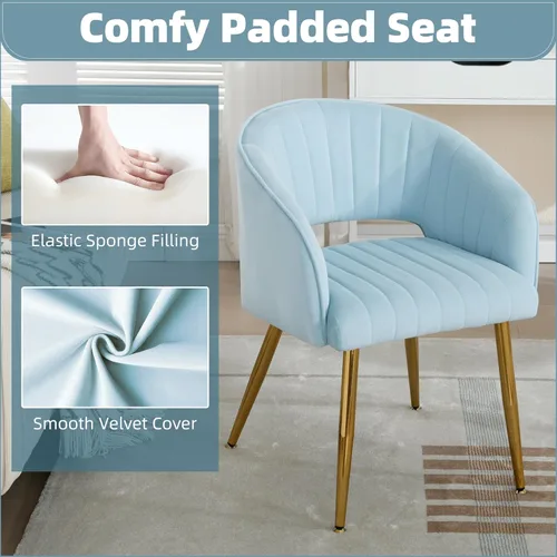 Miniatura 13 de ABET Silla de escritorio con ruedas, silla de oficina en casa de terciopelo, silla giratoria con base dorada, sillas acentuadas modernas tapizadas
