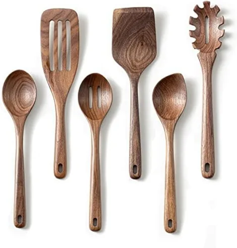 Miniatura 9 de Gudamaye Utensilios de madera de nogal negro de 12 pulgadas, juego de 6 cucharas para manualidades para cocinar