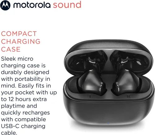 Miniatura 6 de Motorola Sound Moto Buds 125 True Wireless Earbuds, IPX5, impermeables, a prueba de sudor, control táctil, con micrófono de cancelación de ruido