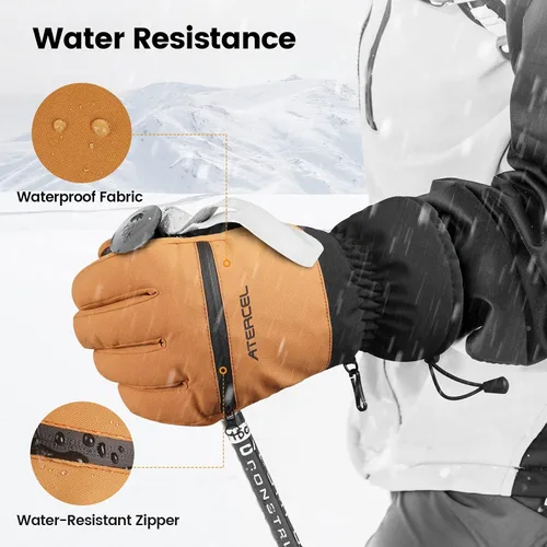 Miniatura 3 de ATERCEL Guantes de esquí impermeables para pantalla táctil, guantes de nieve para snowboard, moto de nieve, senderismo de invierno para hombres