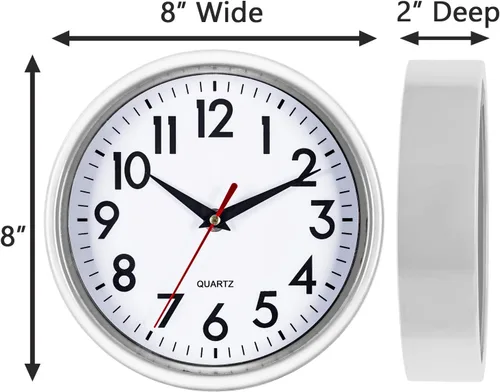 Miniatura 6 de Bernhard Products Reloj de pared blanco de 8 pulgadas retro para cocina, silencioso, sin tictac, de cuarzo, funciona con pilas, para hogar, oficina