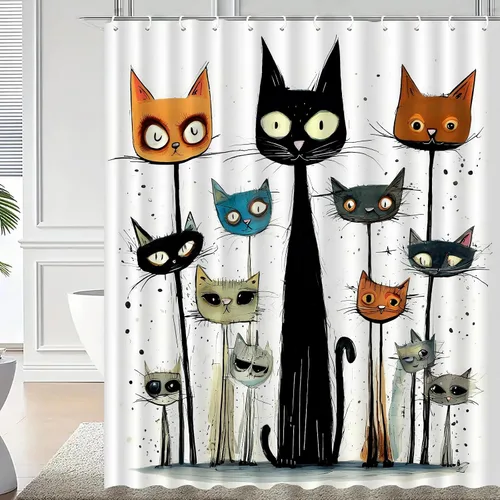 Divertidos juegos de cortinas de ducha con diseño de gato, bonita cortina de ducha para niños, tela lavable y duradera, cortina de ducha de 72 x 72