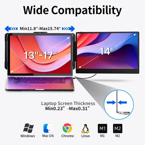 Miniatura 4 de Extensor de pantalla para laptop de 14 pulgadas, monitor portátil dual FHD 1080P IPS segunda pantalla para portátiles de 13 a 17 pulgadas, Plug &
