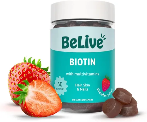 BeLive Gomitas de biotina con multivitaminas, folato, inositol - Apoya el crecimiento del cabello, piel y uñas saludables - Veganas, a base de