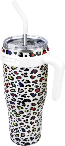 Miniatura 10 de Zenbo Vaso térmico de 50 onzas con asa y tapa con popote, vasos aislados de acero inoxidable, mantiene las bebidas frías hasta 34 horas, cabe