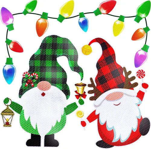 43 piezas de decoraciones navideñas para auto y refrigerador: set de accesorios con imanes reflectantes en forma de bombilla y gnomo, decoración