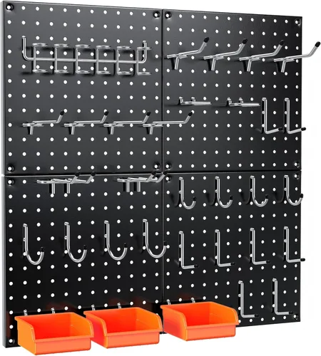 Miniatura 19 de Tablero de Clavijas, Paquete de 4 Paneles de Tablero de Clavijas de Metal Negro, Organizador de Pared con Marco Doblado, Tablero de Clavijas Grande