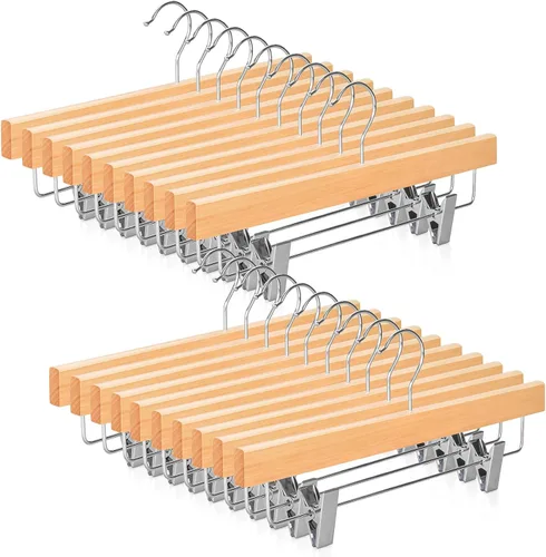 Miniatura 13 de TOPIA HANGER CT07P - Paquete de 10 perchas de madera natural de cedro rojo americano para pantalones de pantalones con clips ajustables antiarrugas
