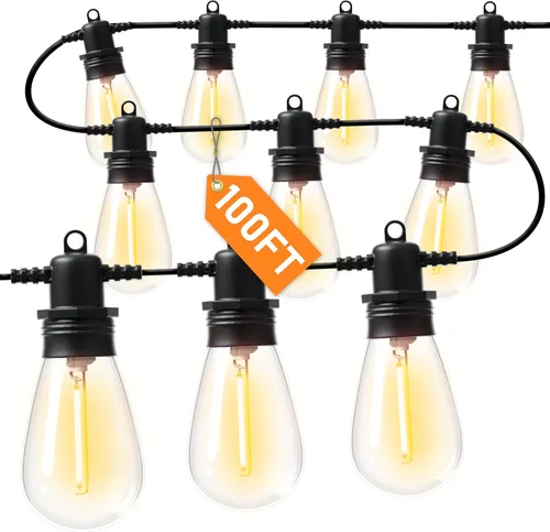 Miniatura 8 de Guirnalda de luces LED para exteriores de 30 pies con 10+1 bombillas Edison inastillables IP65, impermeables, regulables de 2700 K, luces de patio