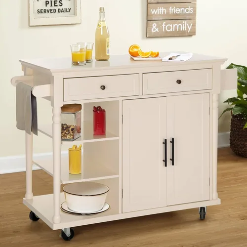 Miniatura 8 de Sophia & William Carrito de isla de cocina con ruedas con bandeja extensible, estante ajustable y puerta de cristal, isla de almacenamiento móvil