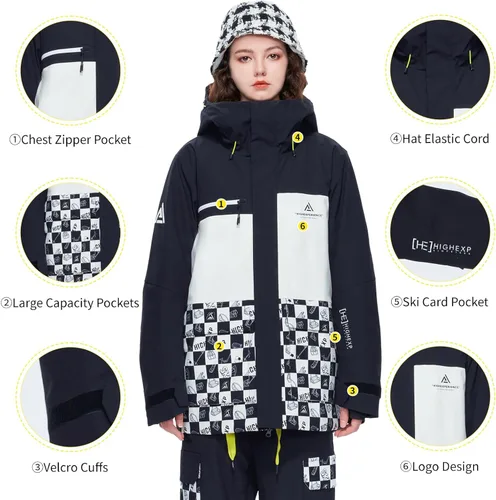 Miniatura 4 de HIGH EXPERIENCE Chaqueta de esquí para snowboard, nieve, invierno, impermeable, aislada, resistente al viento, chaqueta cálida con capucha