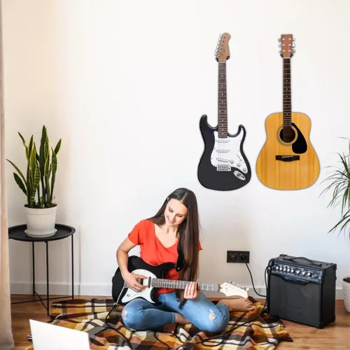 Miniatura 8 de Soporte de pared para guitarra, paquete de 3, colgador de guitarra de madera dura de acacia, soporte de pared para guitarra en forma de U, soporte