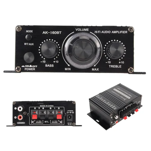 Miniatura 6 de Amplificador de potencia, AK-160BT Bluetooth 5.0 audio estéreo, receptor amplificador de 2 canales 20 W x 2, mini amplificador de potencia