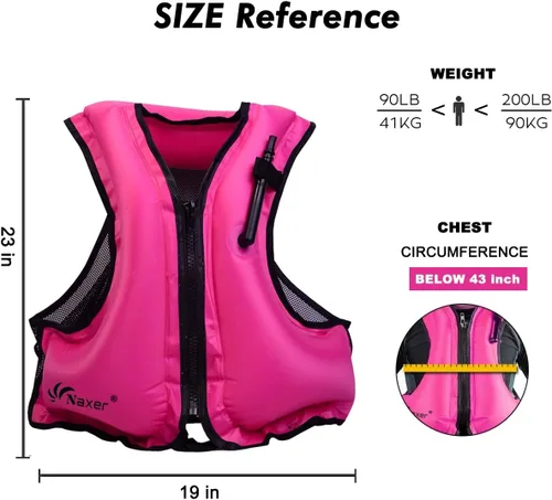 Miniatura 7 de NAXER Chaquetas inflables de flotabilidad, chalecos de esnórquel para adultos, kayak, kayak, esnórquel, traje de esnórquel de 90 a 200 libras, fácil