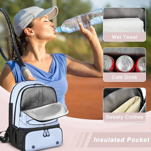 Miniatura 5 de Mochila de Tenis Arcoyard con Capacidad para 2 Raquetas, Bolsas de Tenis Profesionales para Mujeres, Mochila de Tenis con Compartimento Ventilado