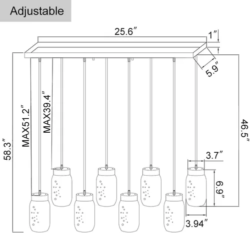 Miniatura 6 de Wellmet Candelabro de tarro Mason de 8 luces para comedor, rústico de granja lineal para sala de estar, iluminación de isla de cocina, acabado negro