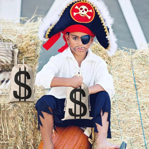 Miniatura 3 de 4 bolsas de dinero de lona de 6.3 x 9 pulgadas, bolsa de dinero de Halloween con letrero de dólar, sacos de dinero para disfraz de ladrón de bancos
