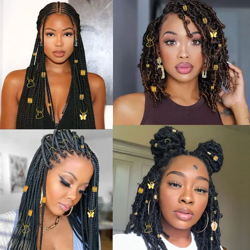 Miniatura 2 de 202 piezas de joyería para mujer, trenzas de rastas de rastas y cuentas, anillos trenzados/puños, conchas, corazón, mariposa, colgantes/clips