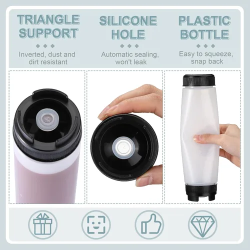 Miniatura 6 de Sabary 3 unidades de botellas exprimibles de plástico invertidas de 16 oz, dispensador recargable con válvula grande para condimentos, botella
