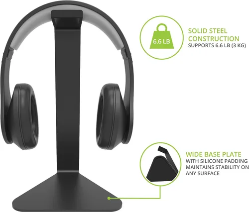 Miniatura 3 de Kanto H1 Soporte universal para auriculares - Negro - Construcción de acero sólido - Superficie de descanso de silicona curvada