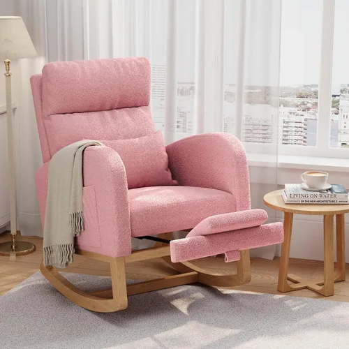 GarveeHome Mecedora moderna, con bolsillos laterales y almohada, silla mecedora para sala de estar, dormitorio, sala de lactancia, color rosa Rosa +