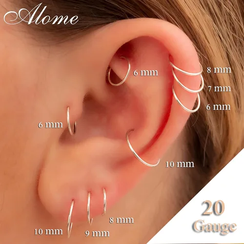 Miniatura 17 de Aretes de aro de oro de plata – Aretes de aro para mujer, dos piezas de aros de plata fina rellenos de oro, aro de hélice, anillo de tragus, aro