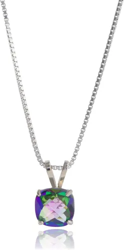 Miniatura 14 de MAX + STONE 925 Sterling Silver Cushion Cut Birthstone Necklace for Women 6mm Hypoallergenic Solitaire Necklace Gemstone Pendant Necklaces with