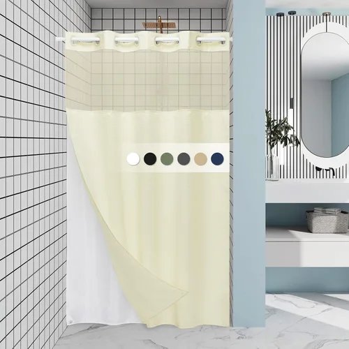 Miniatura 21 de EUTXL Cortina de ducha beige sin gancho con forro a presión, cortinas de ducha de tejido gofre de 230 GSM para baño, 54 pulgadas de ancho x 80