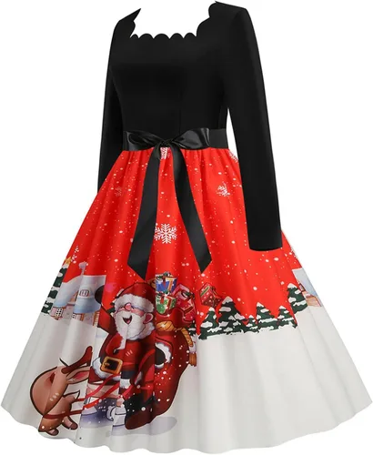 Miniatura 2 de Vestido de manga larga con dobladillo con estampado delgado para mujer