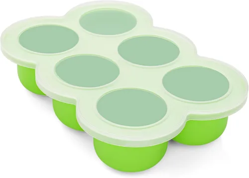 Bandeja congelador de alimentos para bebés de 6 x 3 onzas con clip en la tapa, verde brillante, moldes para congelador a prueba de fugas, contenedor