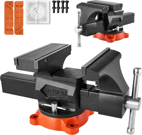 Miniatura 11 de VEVOR Tornillo de banco, ancho de mordaza de 6.5", apertura de 6.5" hacia adelante y 9.3" hacia atrás, base giratoria con bloqueo de 360 grados