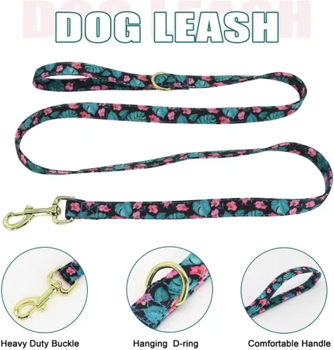 Miniatura 4 de Beirui Collares, arneses y correas lindos para perritas, conjunto - Collar y correa ajustable para perros con flores - Arnés de malla suave