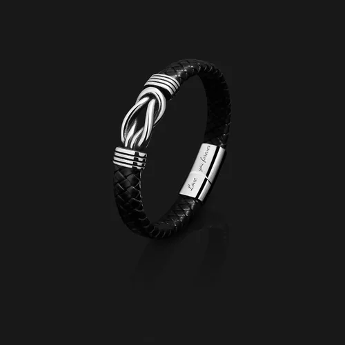 Miniatura 6 de Pulsera de cuero trenzado negro para hombre, papá, marido, novio, hijo, nieto, hermano, para siempre, vinculado para Navidad, cumpleaños, día