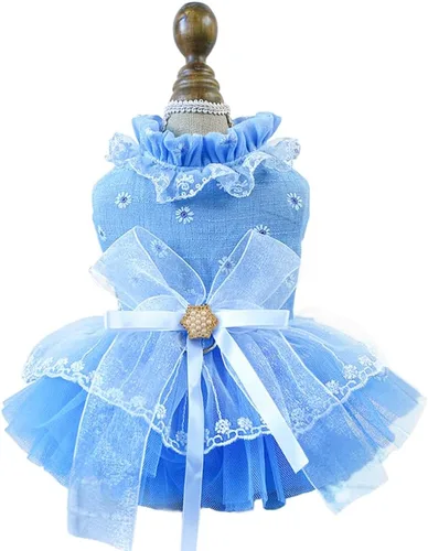 ANIAC Daisy Vestidos para Perros Pequeños Hembra con Anillo para Correa, Nudo de Lazo Vestido de Boda para Cachorra, Traje de Gato de San Valentín,