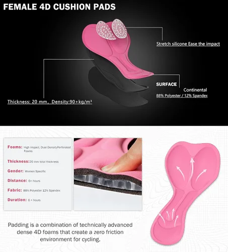 Miniatura 4 de Bikewa Pantalones cortos de ciclismo de montaña para mujer, acolchados en 4D, con bolsillos con cremallera