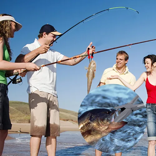 Miniatura 7 de Hikary Alicates de pesca de nariz larga, cortador de trenzas de acero inoxidable, pinza de pesca multiherramienta para agua dulce y salada Rojo-11