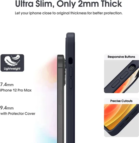 Miniatura 4 de Supdeal Funda de silicona líquida para iPhone 12 Pro Max, [protección de cámara] [antihuellas dactilares] [carga inalámbrica] Funda protectora de 4