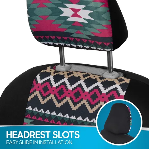 Miniatura 9 de BDK Fundas de asiento de coche Pink Inca para asientos delanteros, paquete de 2 - Juego de fundas de asiento delantero con estampado geométrico