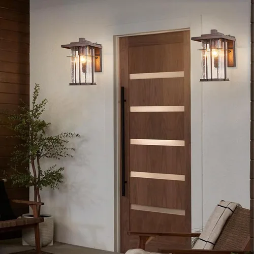Miniatura 9 de Paquete de 2 lámparas de pared para exteriores del anochecer al amanecer, lámpara de pared exterior de bronce aceitado, montaje en pared, luz
