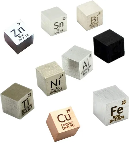 Juego de cubos de elementos de 0.39 pulgadas de densidad, cubos de cobre, hierro, bismuto y titanio para recolección de mesas periódicas de hasta