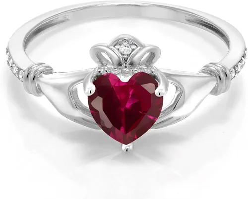 Miniatura 2 de Gem Stone King Anillo claddagh celta irlandés de oro blanco de 10 quilates para mujer