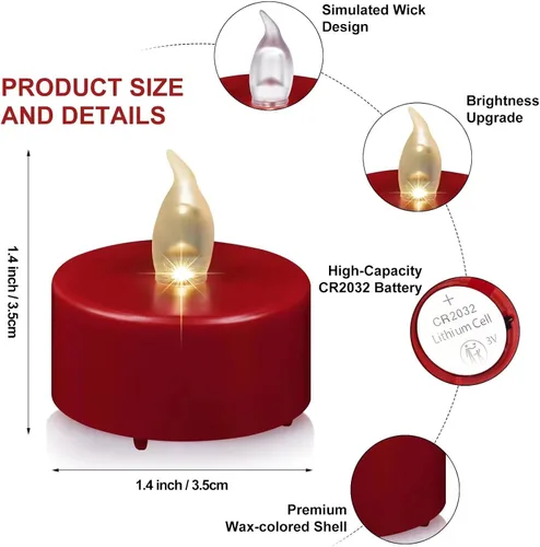 Miniatura 7 de Velas de Té Sin Llama Paquete de 24 Velas LED Votivas Eléctricas que Funcionan con Batería Velas Falsas Parpadeo Realista y Más de 200 Horas de Rojo